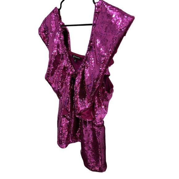 INC Womens Magenta Sequined Ruffled Sleeveless V Neck Top SZ XLarge - Picture 3 of 10